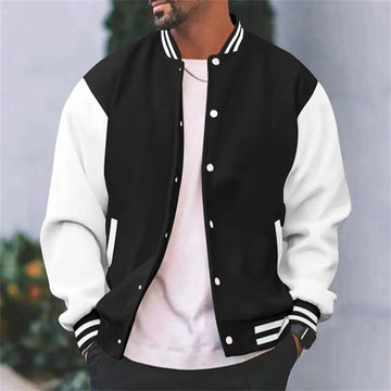 Men's Varsity Bomber Jacket, Snap-Button Closure, Contrasting Sleeves, Striped Rib Collar & Cuffs, Regular Fit