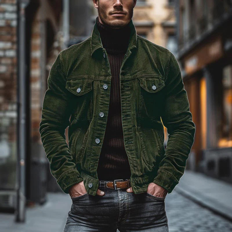 Men's Vintage Jacket - Button Closure with Chest Pockets and Slim Fit