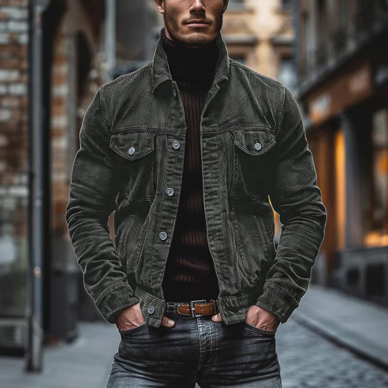 Men's Vintage Jacket - Button Closure with Chest Pockets and Slim Fit