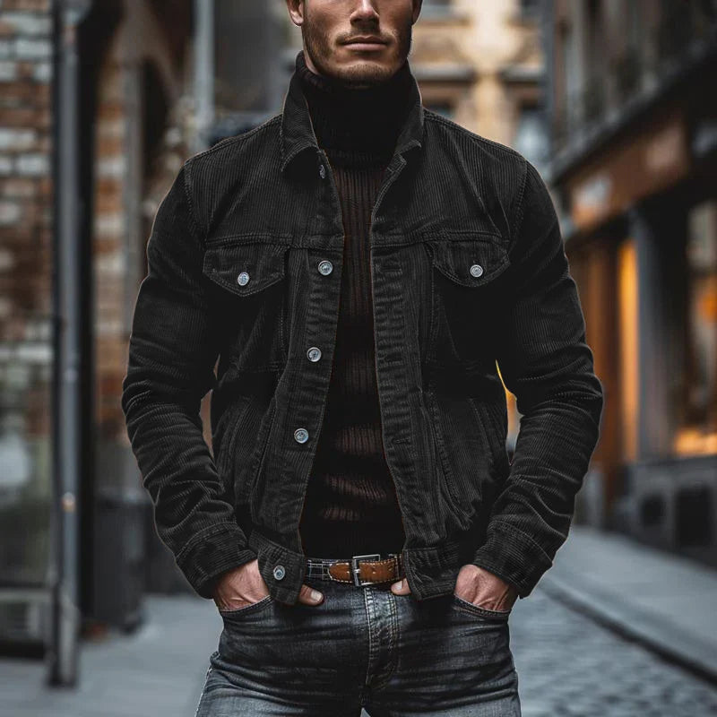 Men's Vintage Jacket - Button Closure with Chest Pockets and Slim Fit