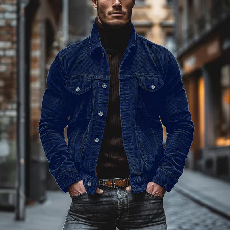 Men's Vintage Jacket - Button Closure with Chest Pockets and Slim Fit