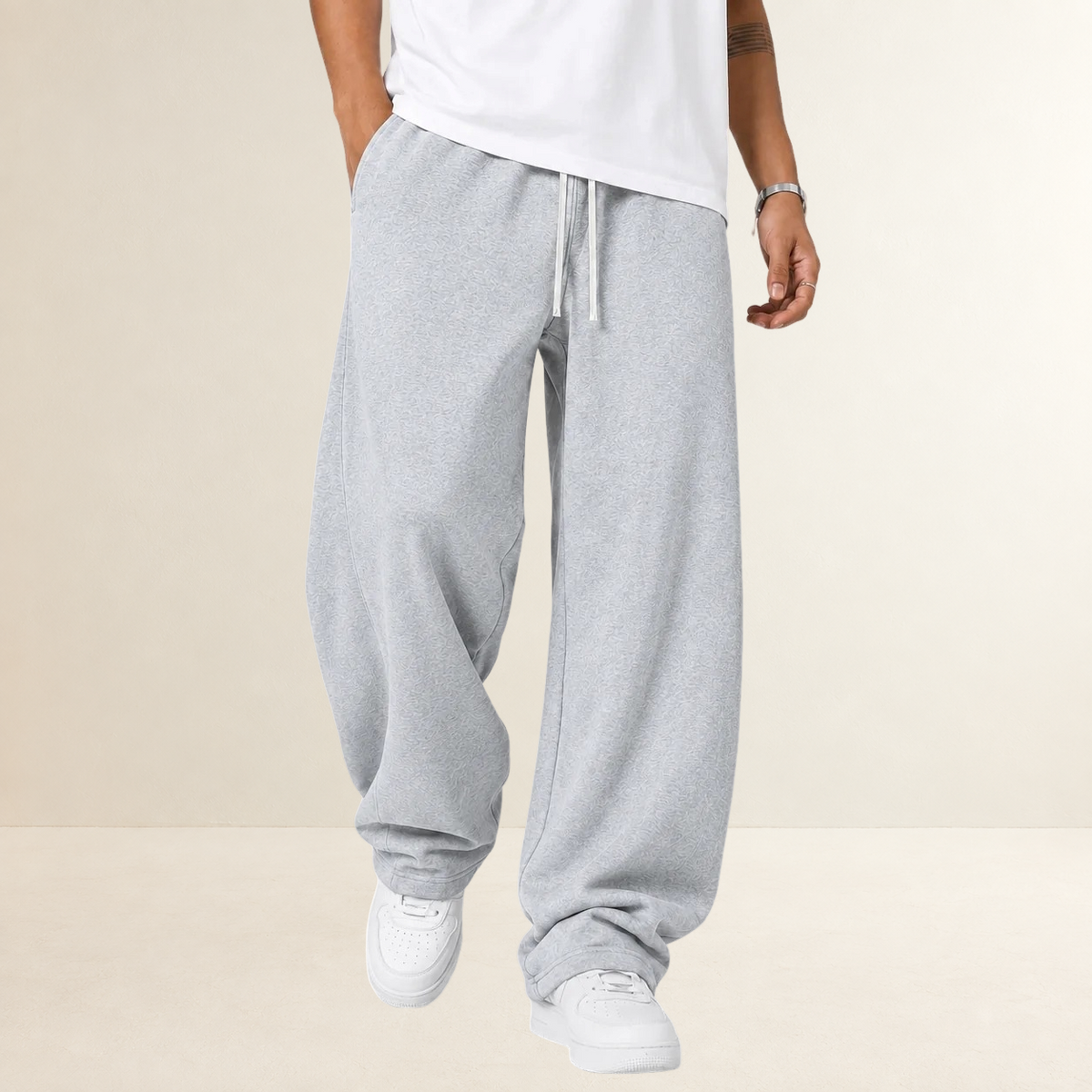 Men's Wide Leg Jogger Trousers with Drawstring Waist