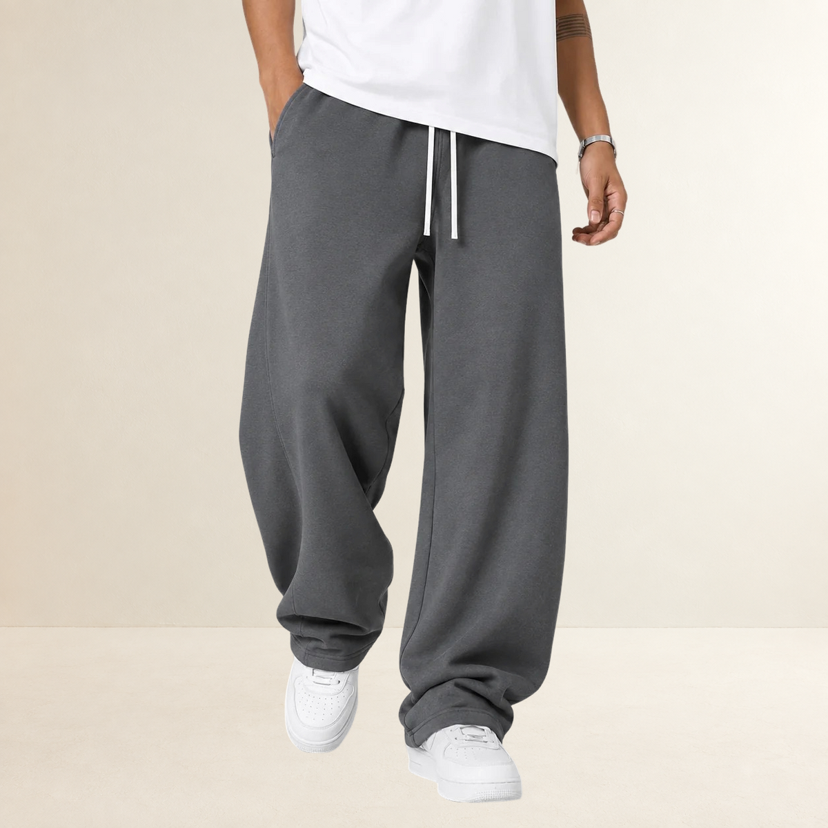 Men's Wide Leg Jogger Trousers with Drawstring Waist