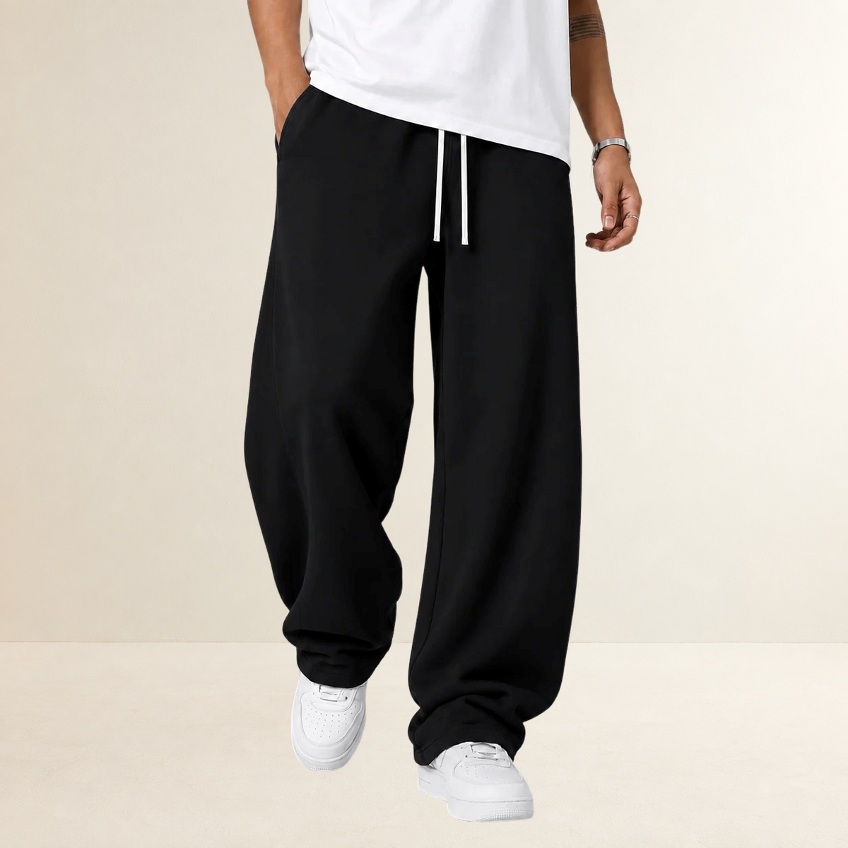 Men's Wide Leg Jogger Trousers with Drawstring Waist