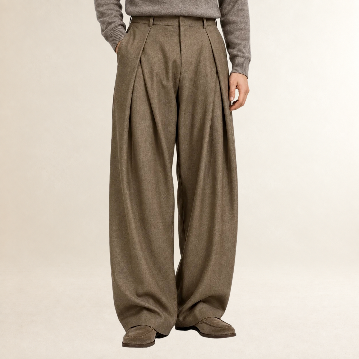 Men's Wide Leg Trousers High Waist Pleated Tailored Fit