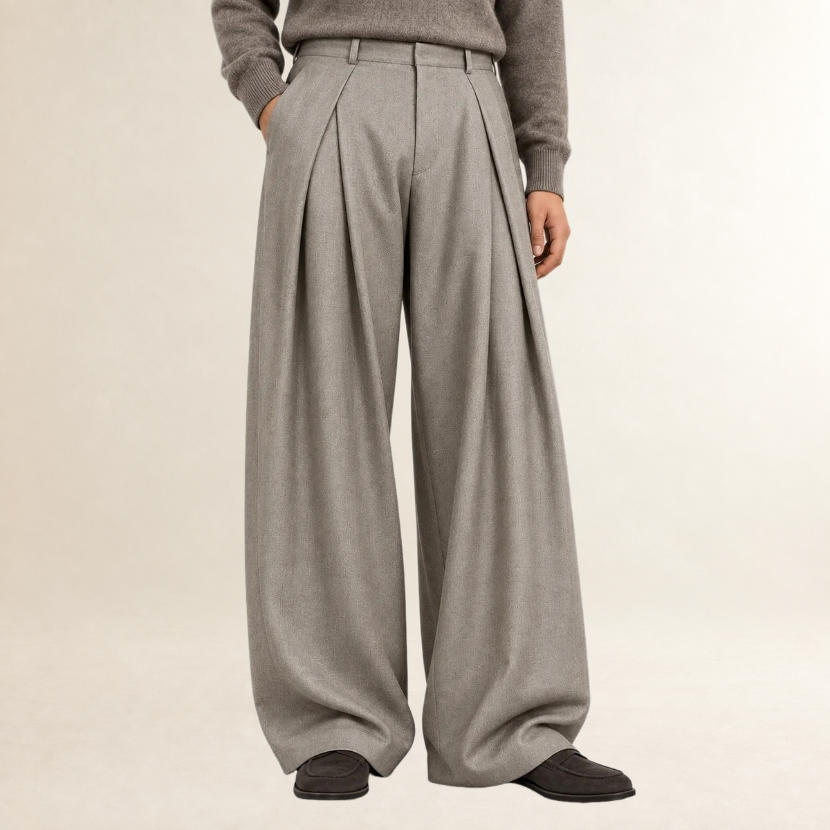 Men's Wide Leg Trousers High Waist Pleated Tailored Fit