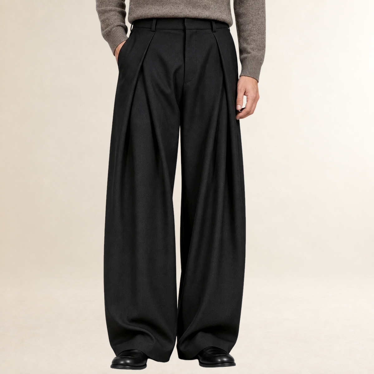Men's Wide Leg Trousers High Waist Pleated Tailored Fit