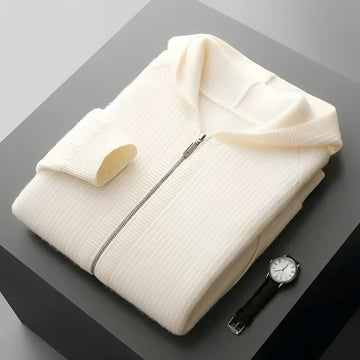 Men's Zip Hoodie - Textured Design with Hood and Pockets