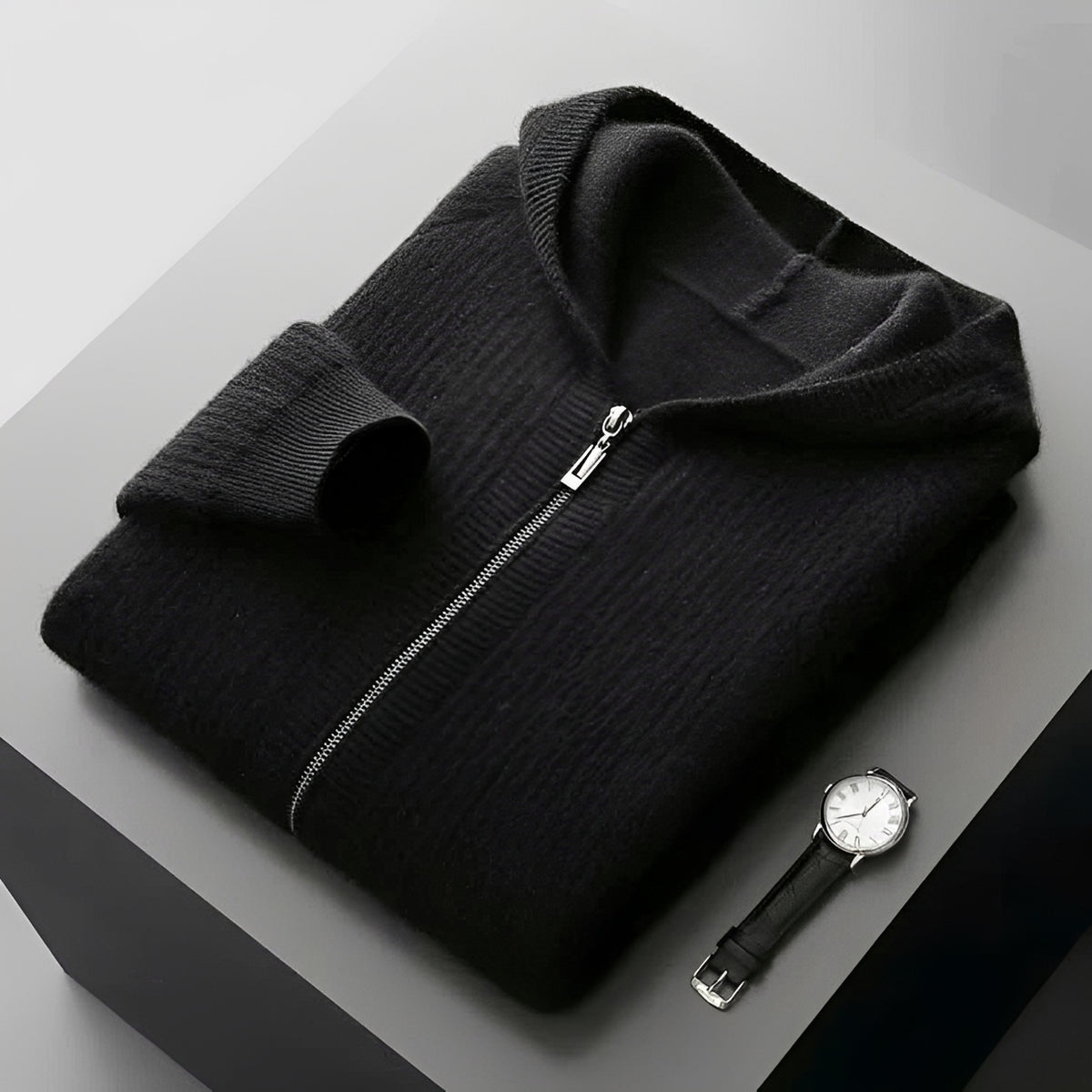 Men's Zip Hoodie - Textured Design with Hood and Pockets