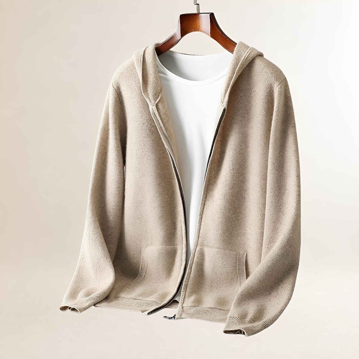 Men's Zip-Up Hoodie - Textured Design with Pockets, Relaxed Fit