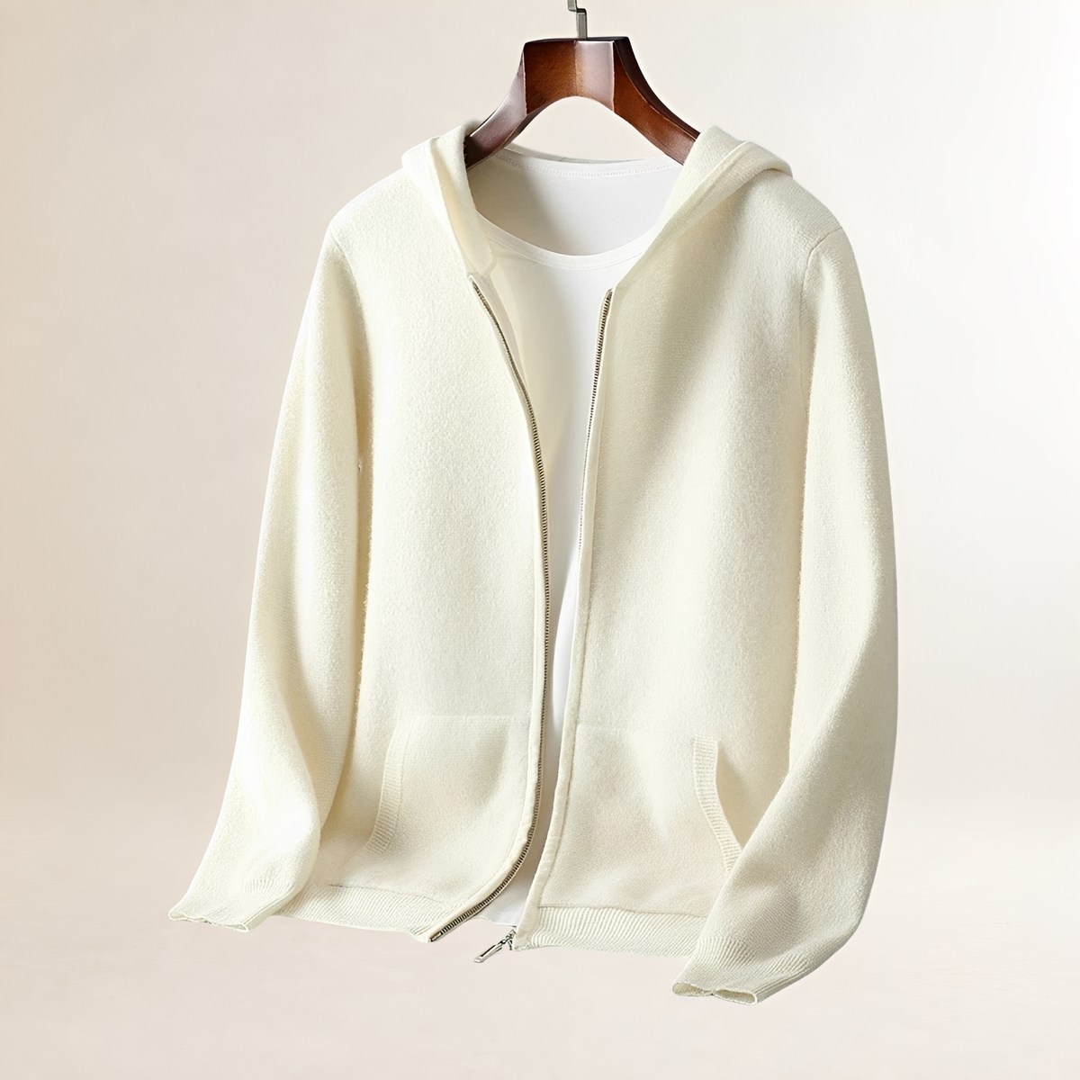 Men's Zip-Up Hoodie - Textured Design with Pockets, Relaxed Fit