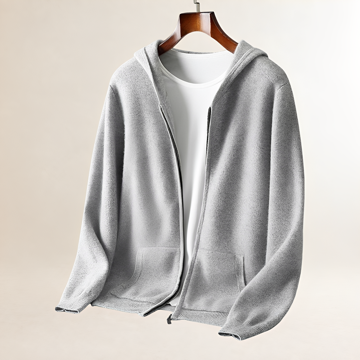 Men's Zip-Up Hoodie - Textured Design with Pockets, Relaxed Fit