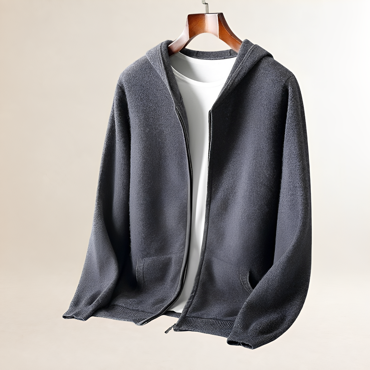 Men's Zip-Up Hoodie - Textured Design with Pockets, Relaxed Fit