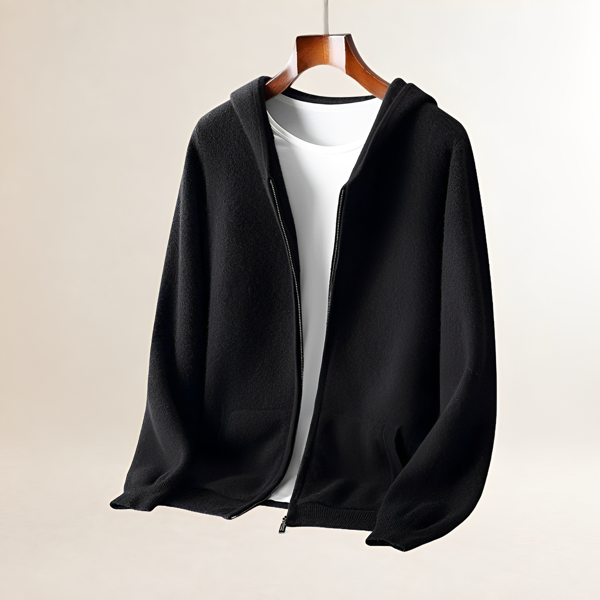 Men's Zip-Up Hoodie - Textured Design with Pockets, Relaxed Fit