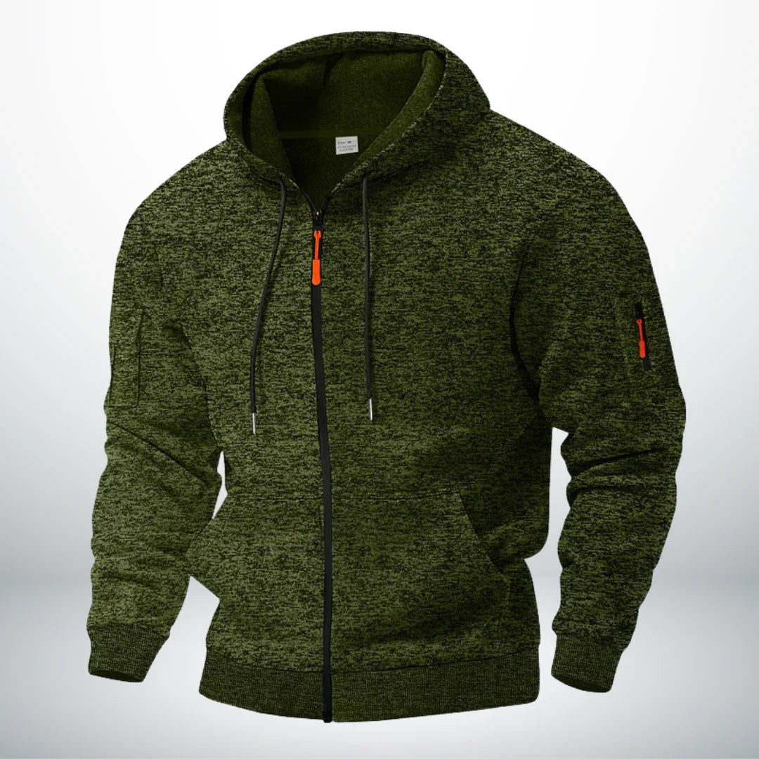 Men's Zip-Up Hoodie with Pockets - Structured Fit, Adjustable Drawstring