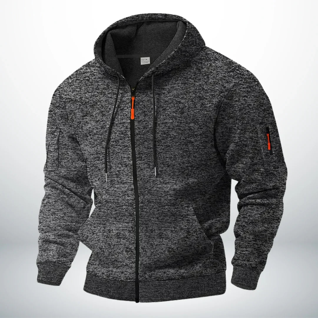 Men's Zip-Up Hoodie with Pockets - Structured Fit, Adjustable Drawstring