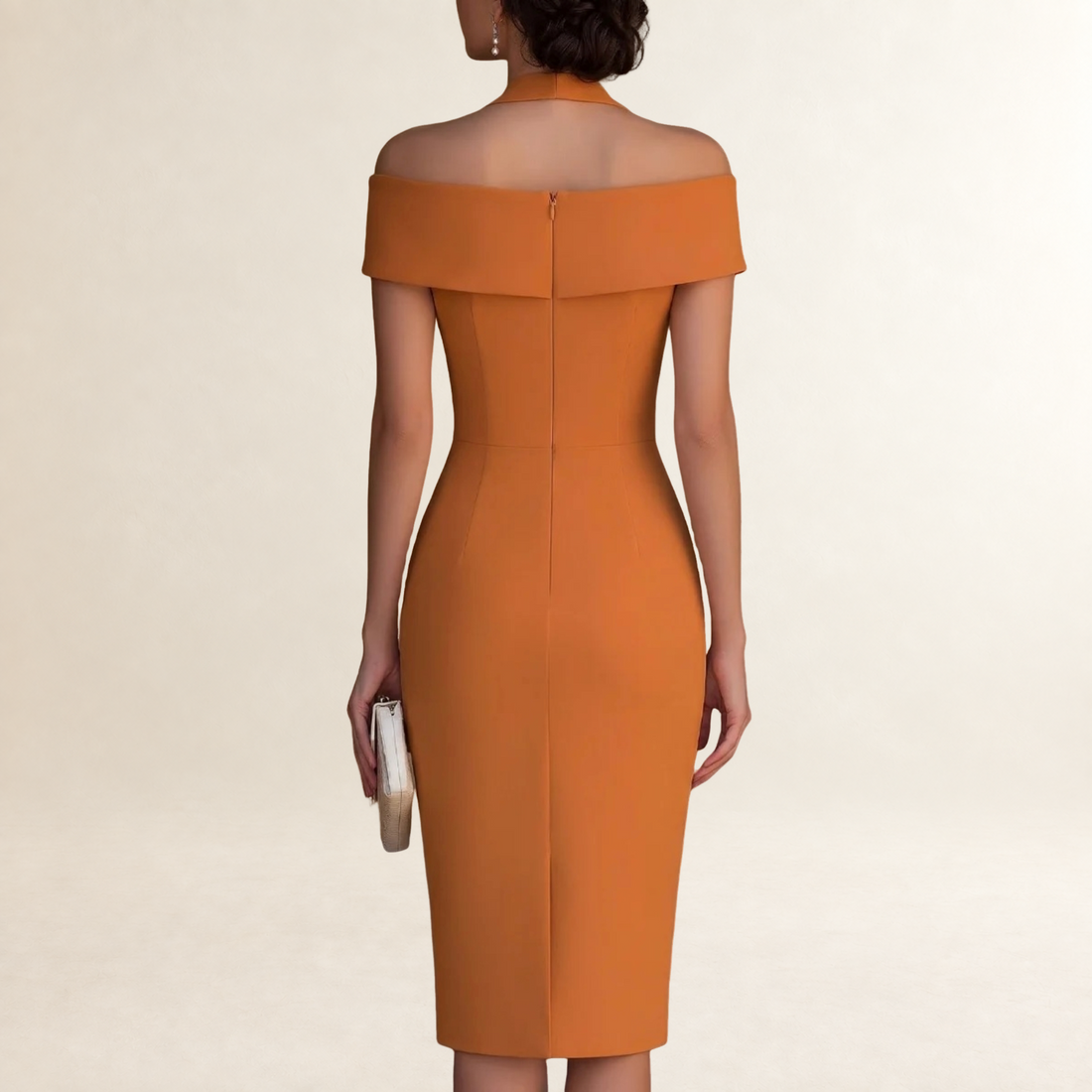 Midi Dress Women Off-Shoulder Halter Neck Ruched Wrap - Bodycon Fit