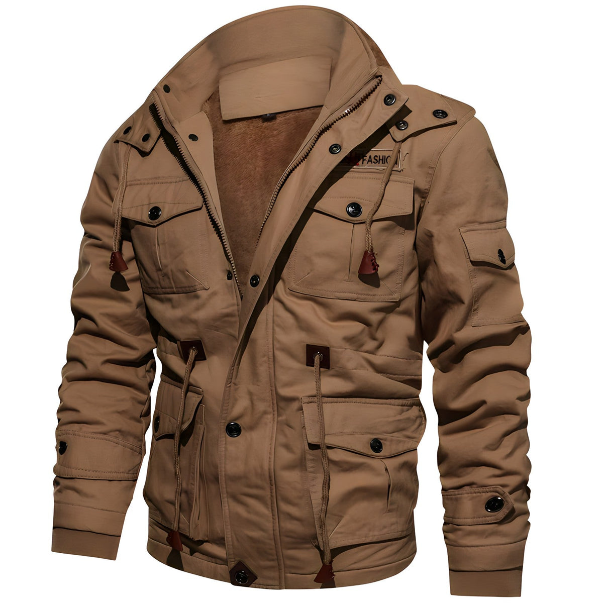 Military Jacket for Men - Multiple Pockets, Button and Zipper Closure, Structured Fit
