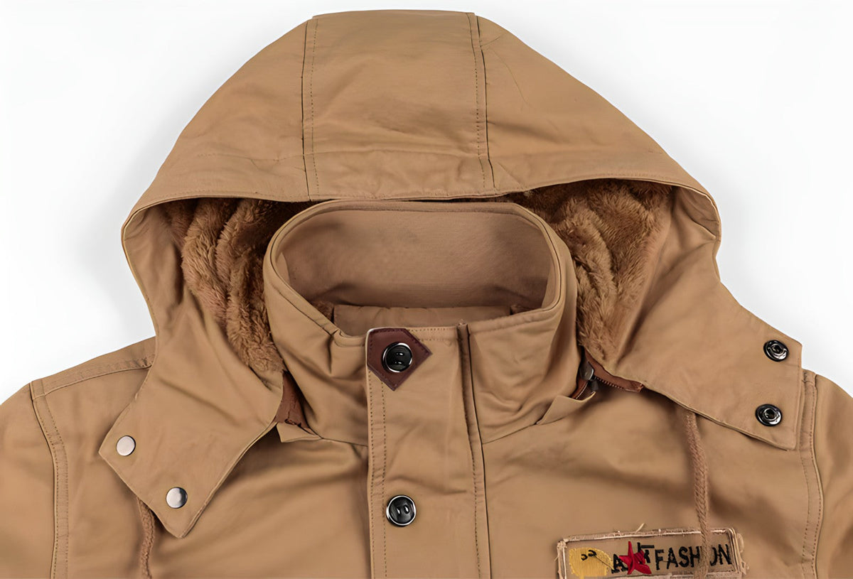 Military Jacket for Men - Multiple Pockets, Button and Zipper Closure, Structured Fit