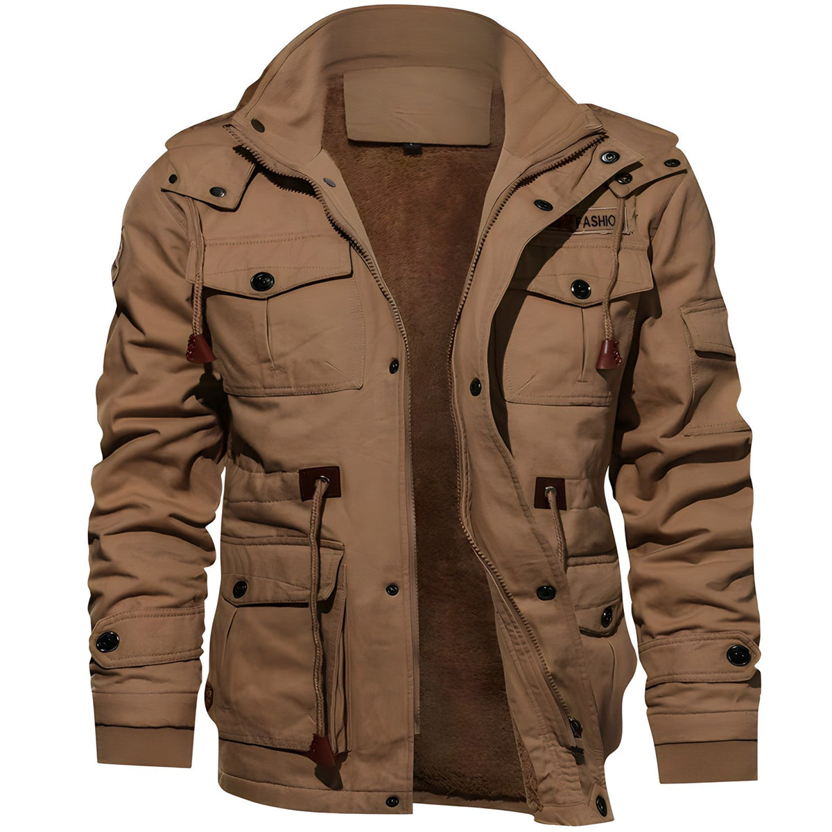 Military Jacket for Men - Multiple Pockets, Button and Zipper Closure, Structured Fit