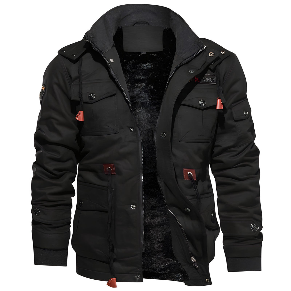 Military Jacket for Men - Multiple Pockets, Button and Zipper Closure, Structured Fit
