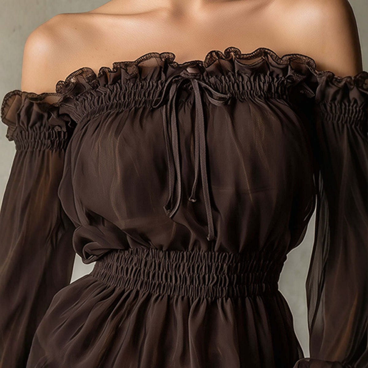 Off-Shoulder Blouse for Women with Ruffles and Smocked Waist