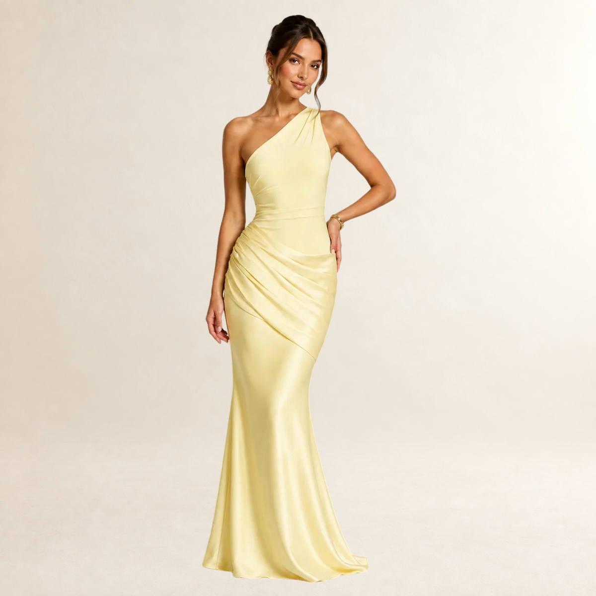 One-Shoulder Women's Draped Maxi Dress with Fitted Bodice
