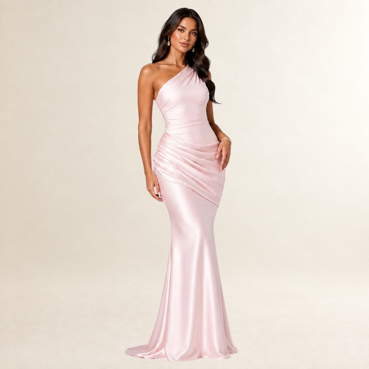 One-Shoulder Women's Draped Maxi Dress with Fitted Bodice