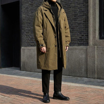 Overcoat for Men - Hooded, Long Length, Tailored Fit, Versatile Design