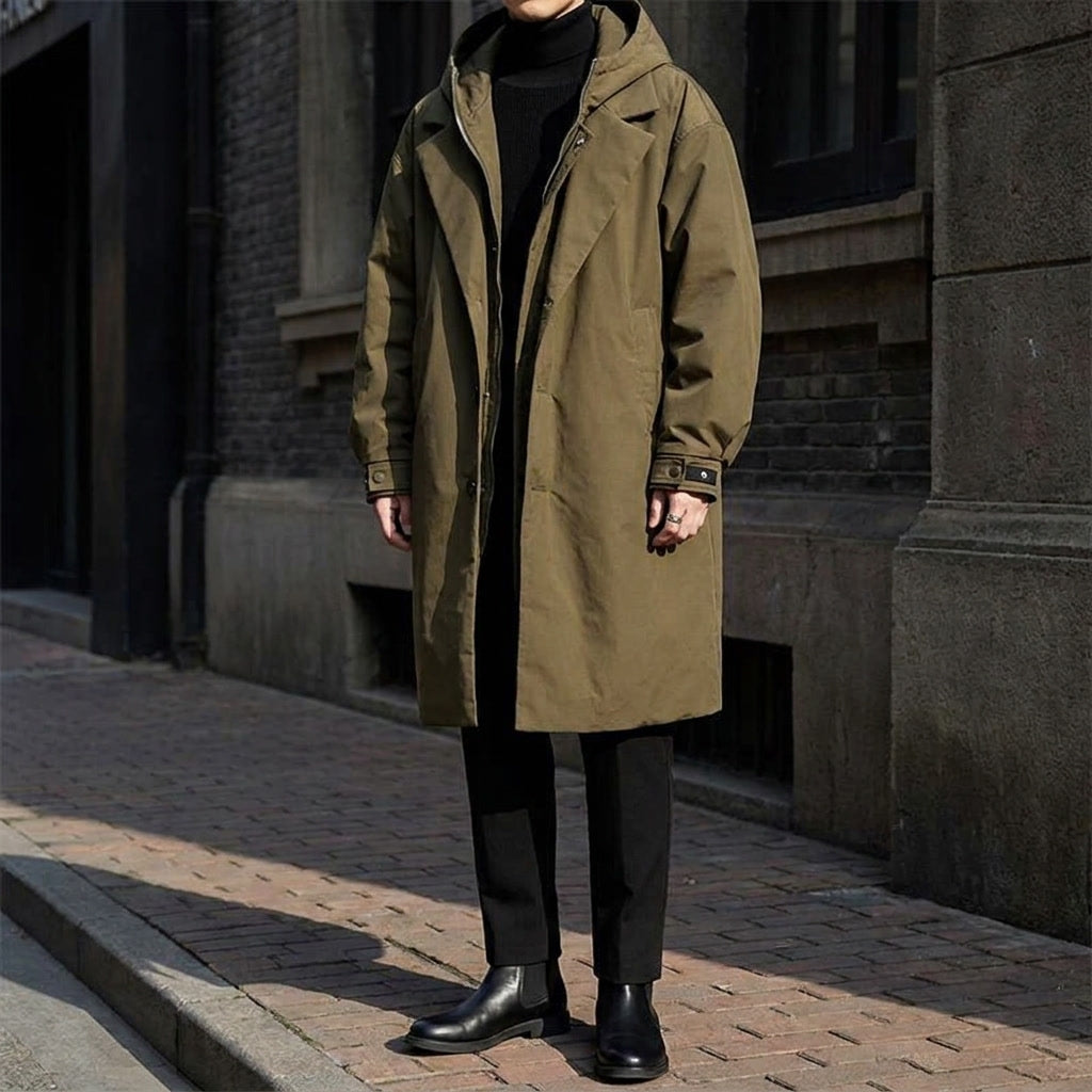 Overcoat for Men - Hooded, Long Length, Tailored Fit, Versatile Design