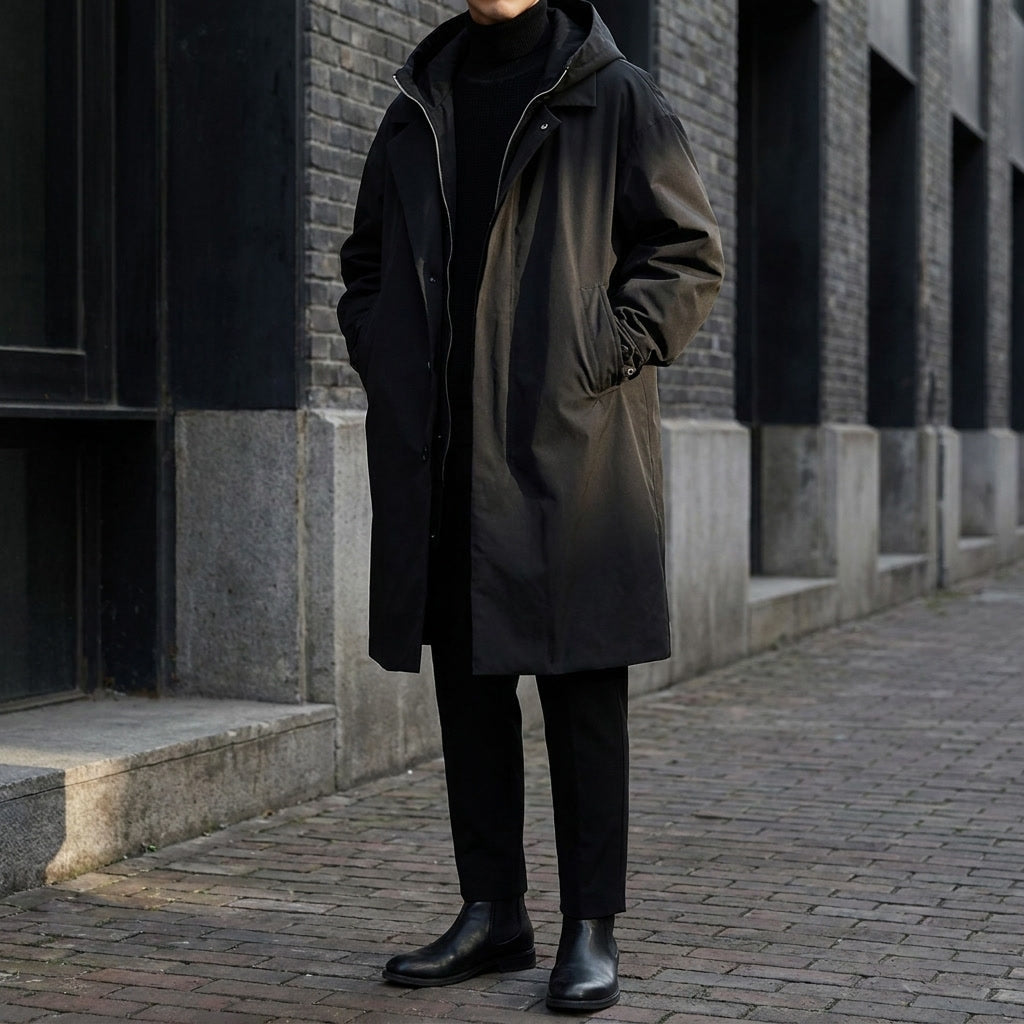 Overcoat for Men - Hooded, Long Length, Tailored Fit, Versatile Design