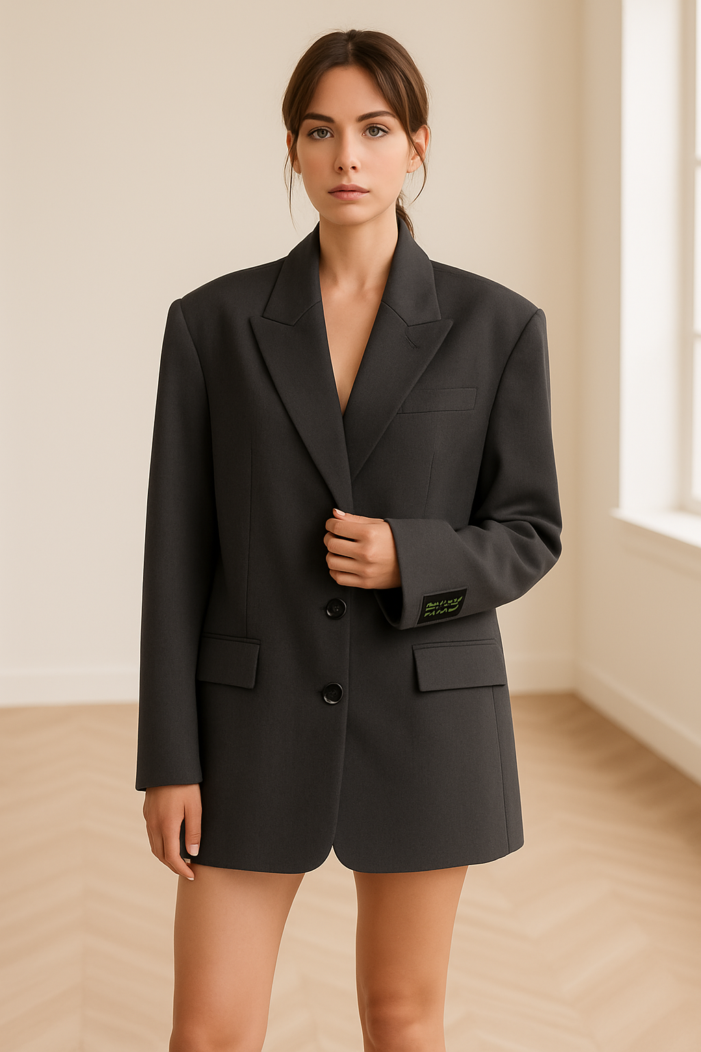 Oversized Blazer for Women - Classic Design with Button Closure and Notched Lapels