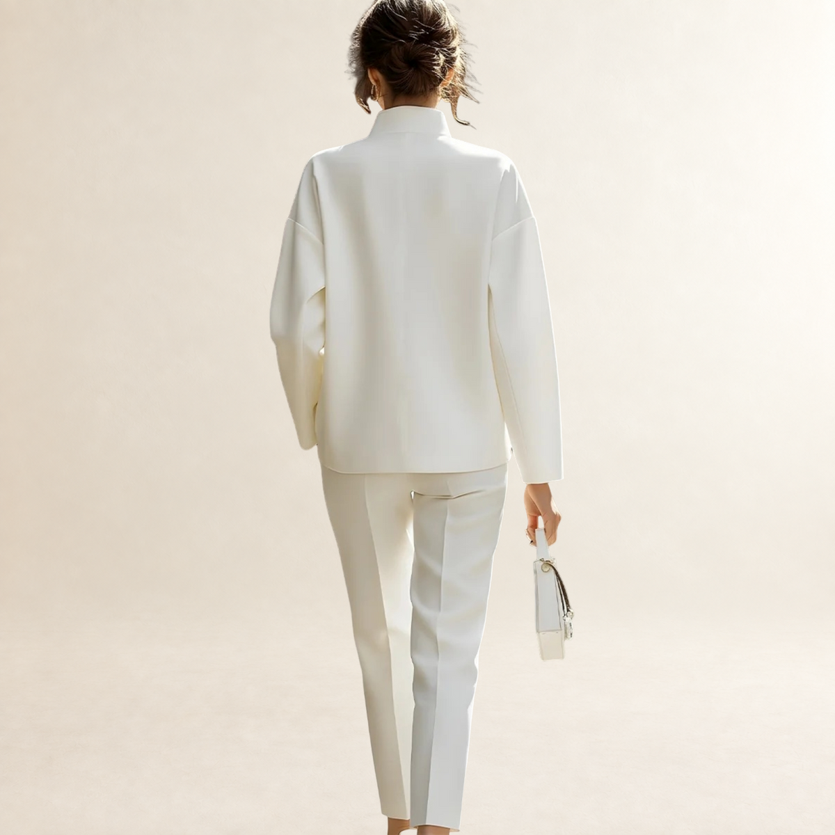 Pants Set Women Oversized Shirt with Flap Pockets and Tailored Trousers - Loose Fit
