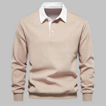 Polo Collar Sweater for Men - Long Sleeve, Button Placket, Relaxed Fit
