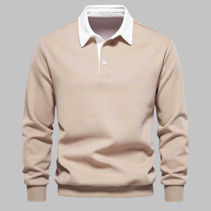 Polo Collar Sweater for Men - Long Sleeve, Button Placket, Relaxed Fit