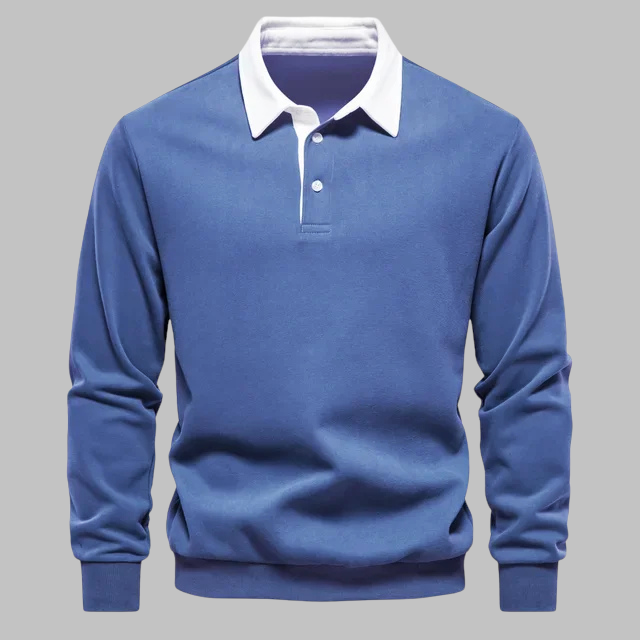 Polo Collar Sweater for Men - Long Sleeve, Button Placket, Relaxed Fit
