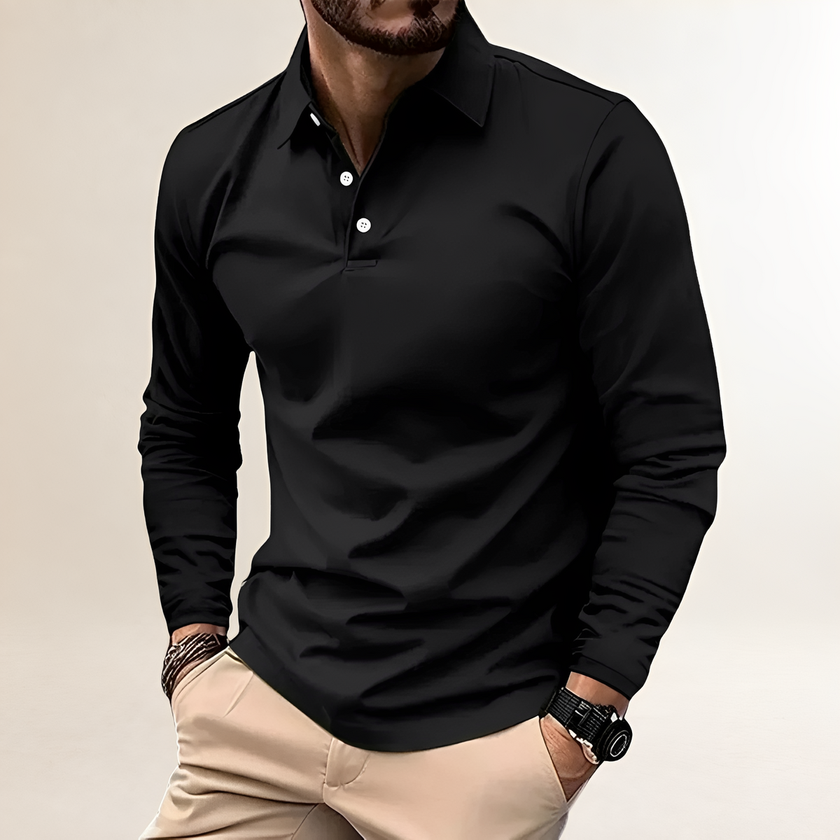 Polo Shirt Men Long Sleeve Classic Collar Slim Fit - Versatile Casual Style