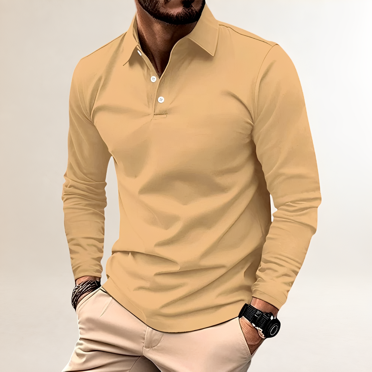 Polo Shirt Men Long Sleeve Classic Collar Slim Fit - Versatile Casual Style