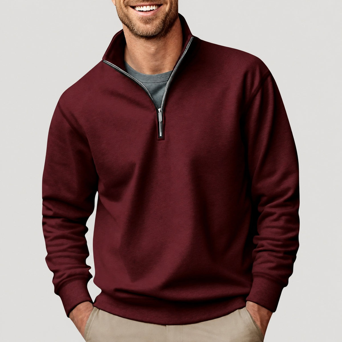 Pullover Men - Quarter Zip, Classic Design, Long Sleeve, Relaxed Fit