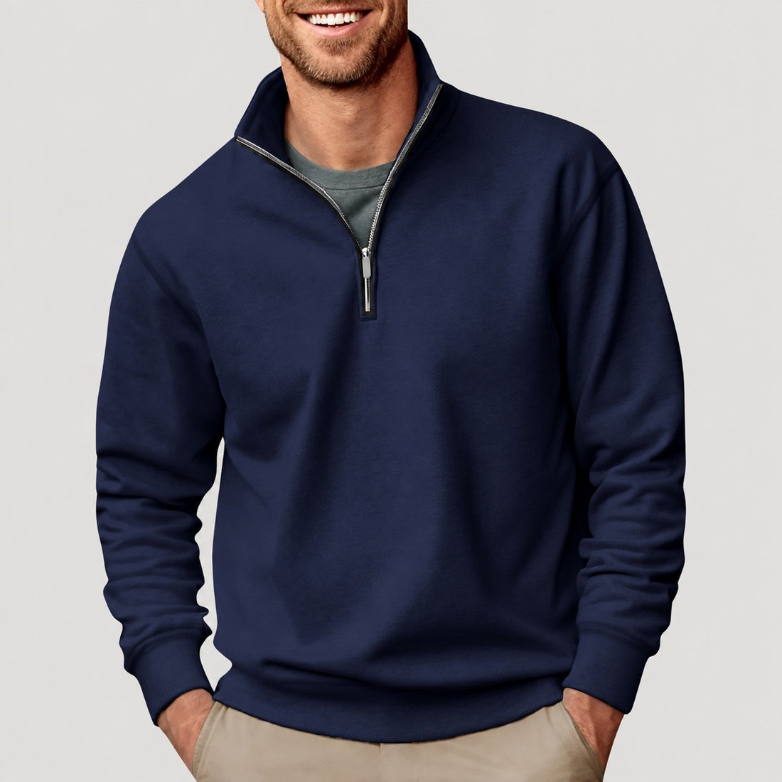 Pullover Men - Quarter Zip, Classic Design, Long Sleeve, Relaxed Fit
