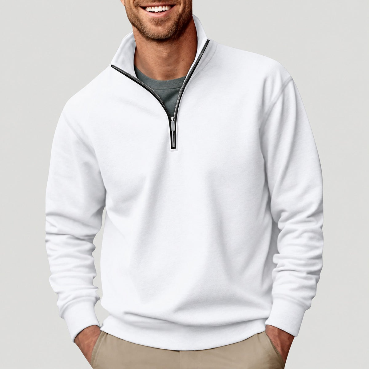 Pullover Men - Quarter Zip, Classic Design, Long Sleeve, Relaxed Fit