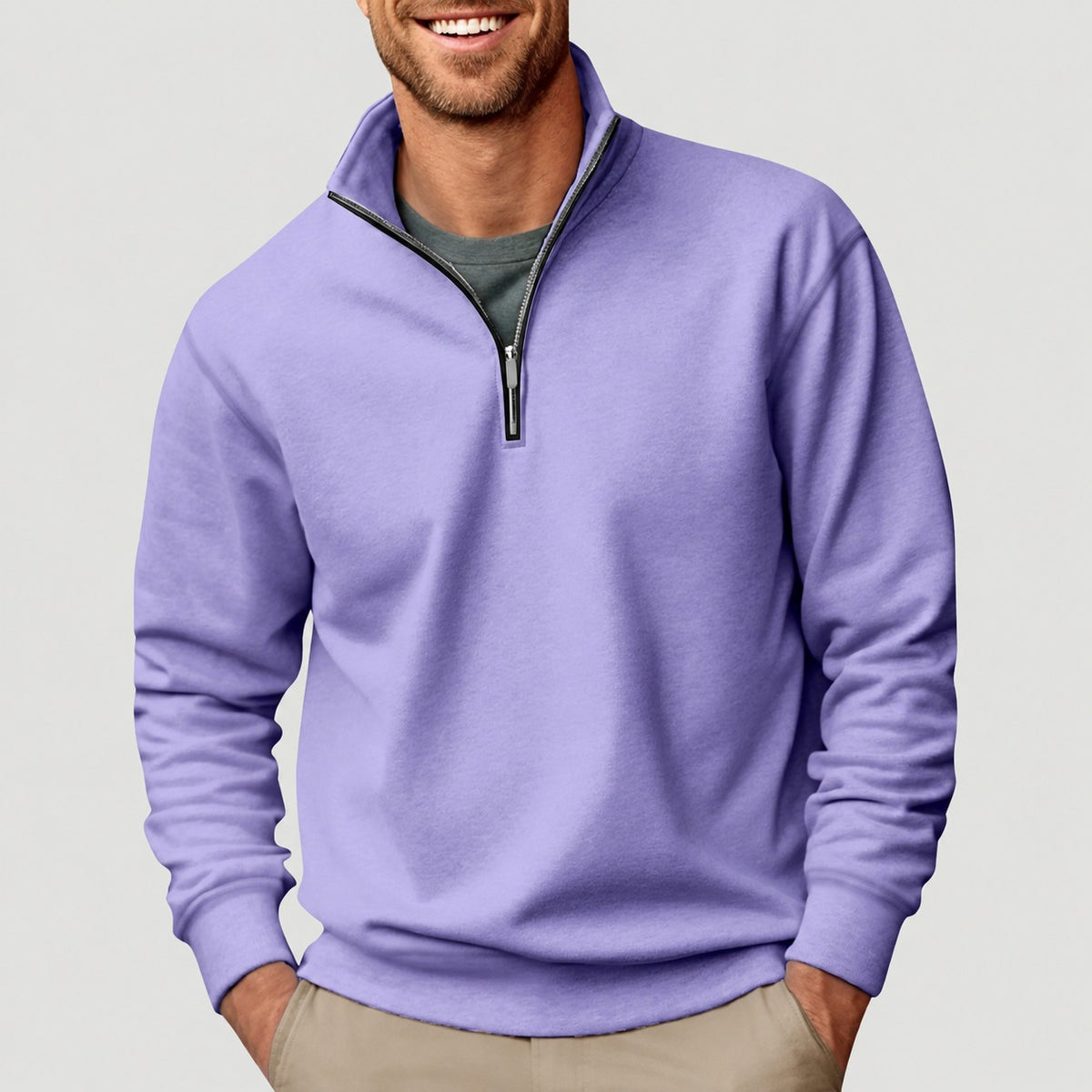 Pullover Men - Quarter Zip, Classic Design, Long Sleeve, Relaxed Fit
