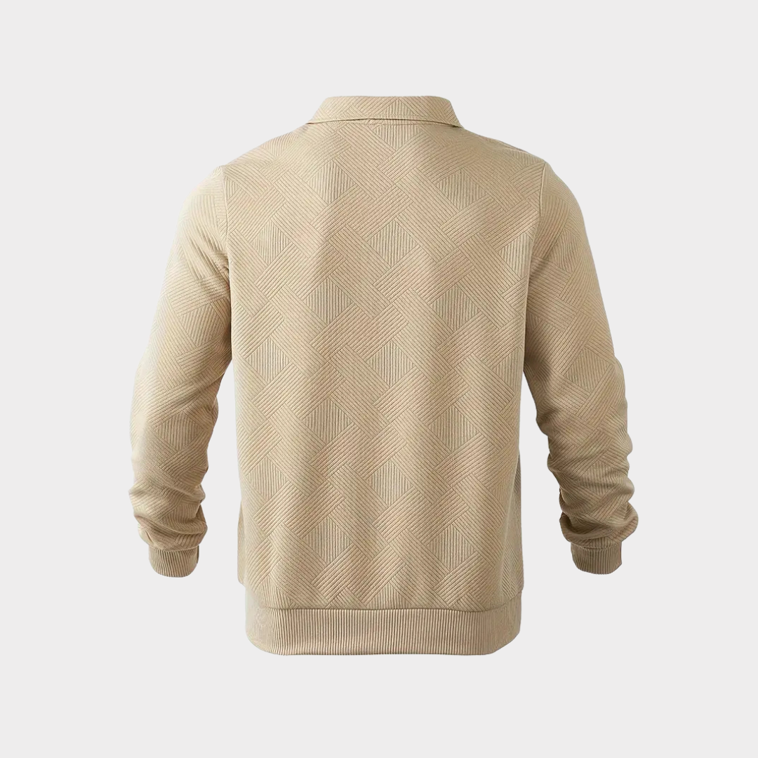 Quarter Zip Sweater for Men - Geometric Pattern, Relaxed Fit, Stylish Design