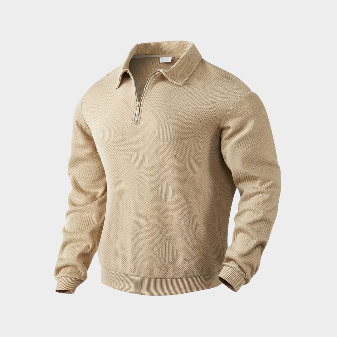 Quarter Zip Sweater for Men - Geometric Pattern, Relaxed Fit, Stylish Design