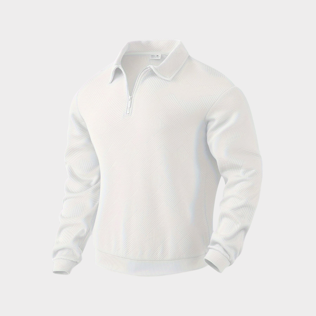 Quarter Zip Sweater for Men - Geometric Pattern, Relaxed Fit, Stylish Design