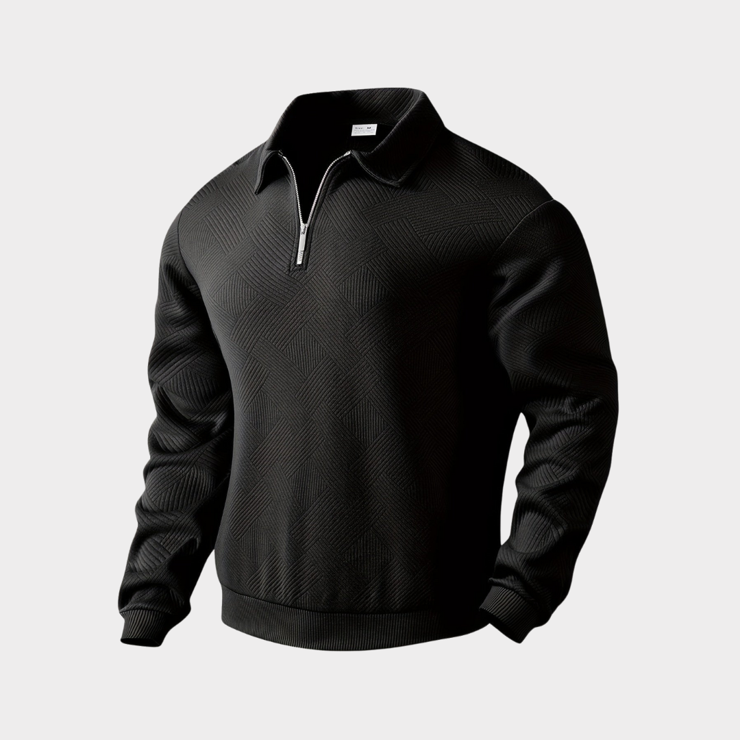 Quarter Zip Sweater for Men - Geometric Pattern, Relaxed Fit, Stylish Design