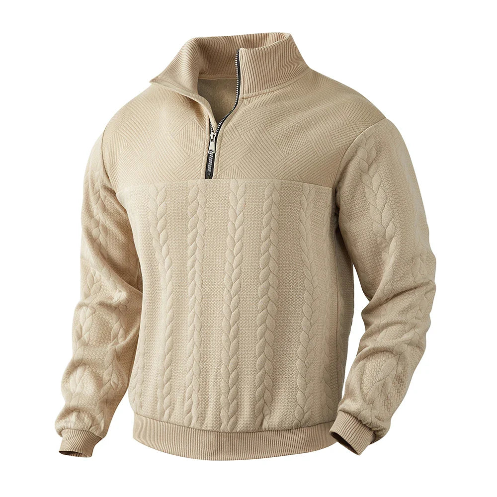 Quarter Zip Sweatshirt Men - Textured Design, Long Sleeve, Relaxed Fit