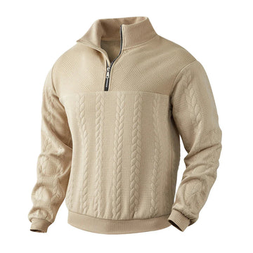 Quarter Zip Sweatshirt Men - Textured Design, Long Sleeve, Relaxed Fit