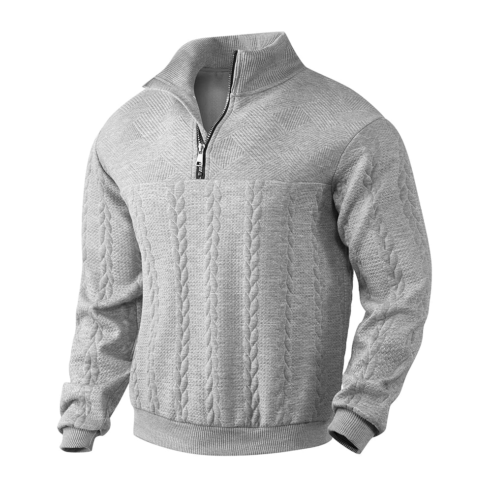 Quarter Zip Sweatshirt Men - Textured Design, Long Sleeve, Relaxed Fit