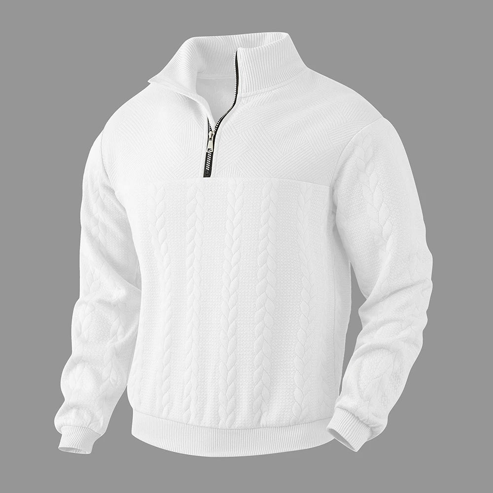 Quarter Zip Sweatshirt Men - Textured Design, Long Sleeve, Relaxed Fit